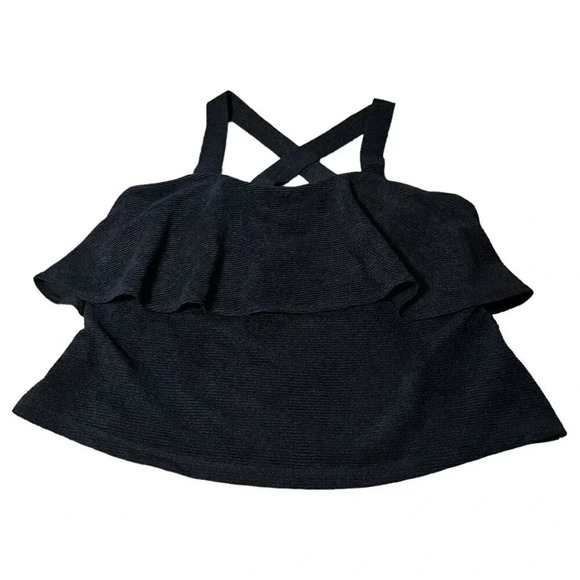 Madewell Tiered Ruffle Tank Top Womens Small Black Textured Ribbed Size Medium - Picture 2 of 7